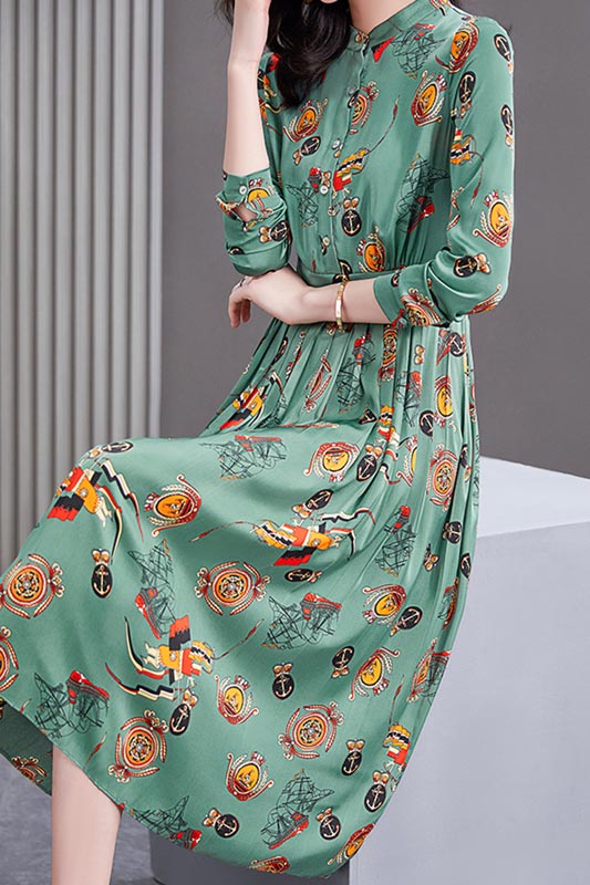 Green Floral Women Summer Party Holiday Dress