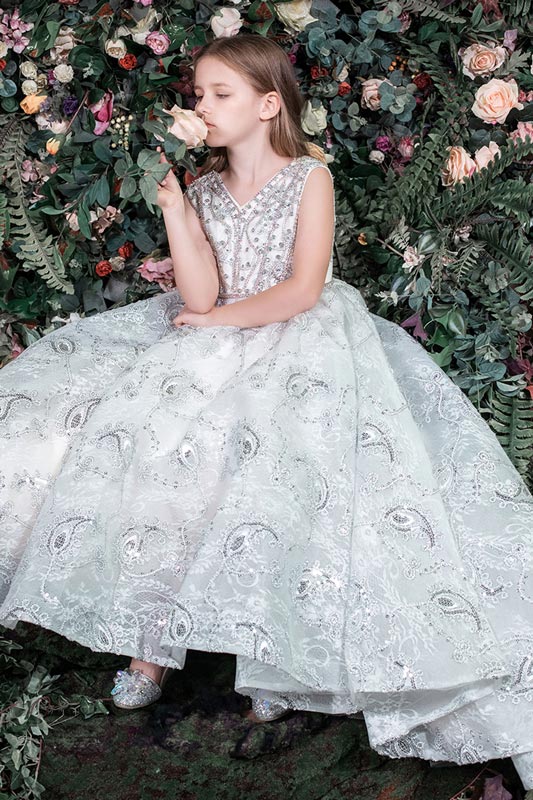 New High Quality Beads Appliques Floor-length Flower Girl Dress