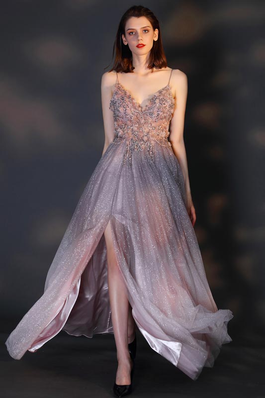Robe de Soirée Sharmant Spaghetti V-Cut à Perlée
