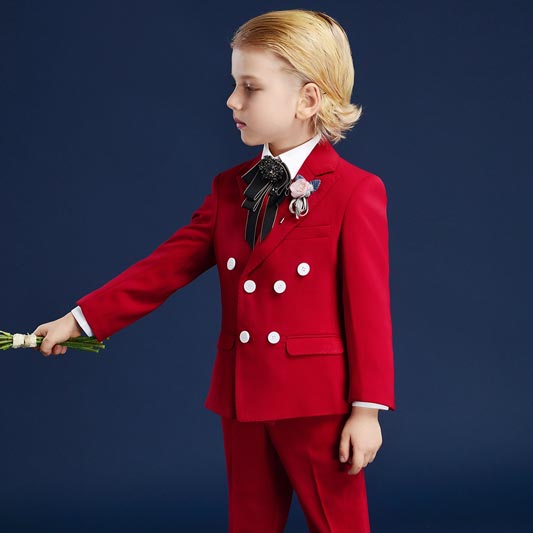 New Red 4-Piece 2-Button Notch Collar Suit Boy's Suit