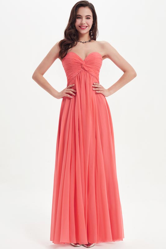 Coral Chiffon Sweetheart Party  Bridesmaid Dress