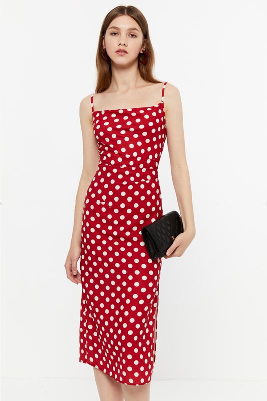 New Summer Spaghetti Red Polka Dot Dress Pencil Dress