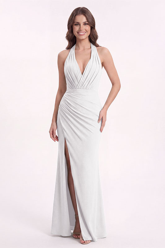 Robe de demoiselle d'honneur en mousseline avec décolleté en V profond dos nu à nouer et fente haute