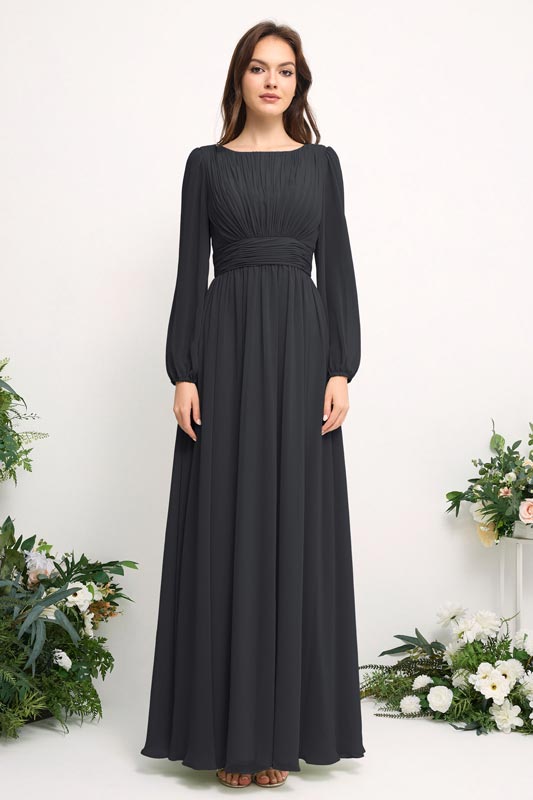 Off-Shoulder Chiffon Bridesmaid Dress with Spaghetti Straps and A-Line Skirt