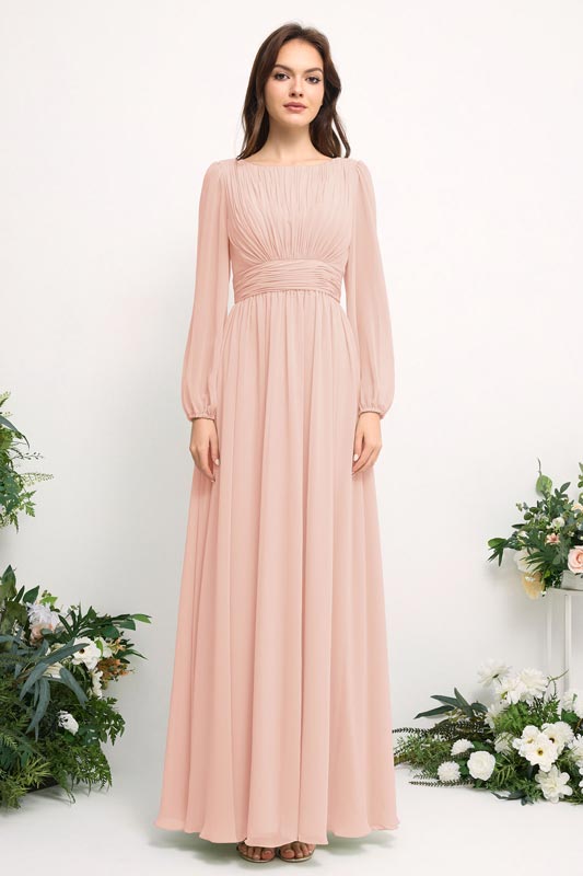 Off-Shoulder Chiffon Bridesmaid Dress with Spaghetti Straps and A-Line Skirt