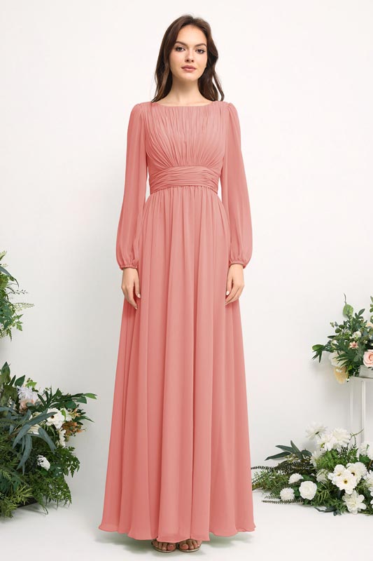 Off-Shoulder Chiffon Bridesmaid Dress with Spaghetti Straps and A-Line Skirt