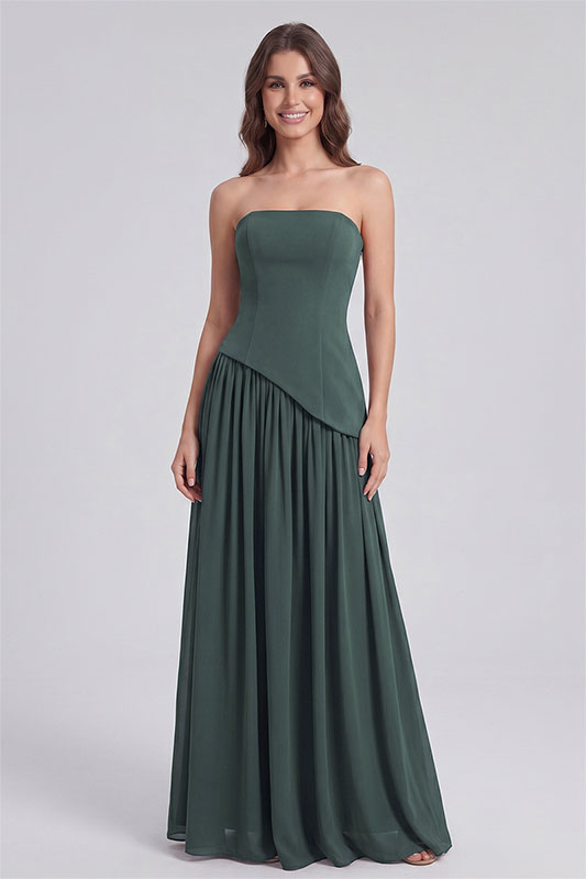 Smaragdgrünes langes Bandeau-Kleid in A-Linie mit Schnürung