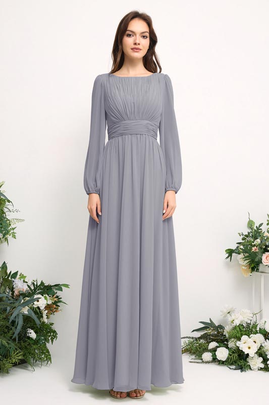 Off-Shoulder Chiffon Bridesmaid Dress with Spaghetti Straps and A-Line Skirt