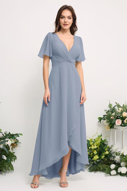 gray color bridesmaid dresses Long Gray Chiffon Bridesmaid Dresses Mixed Style – Lisposa main image 1