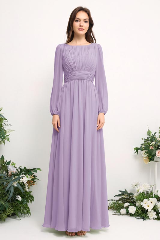 Vestido de dama de honor de gasa con hombros descubiertos y tirantes finos
