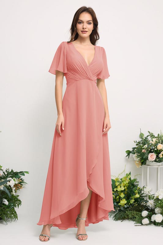blue dress for baby girl Maxi Length Blush Pink Bridesmaid Dress with Twist Wrap Convertible Top main image 1