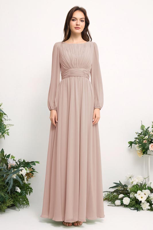 Off-Shoulder Chiffon Bridesmaid Dress with Spaghetti Straps and A-Line Skirt