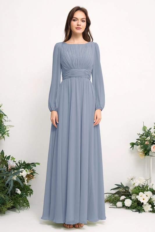 Off-Shoulder Chiffon Bridesmaid Dress with Spaghetti Straps and A-Line Skirt