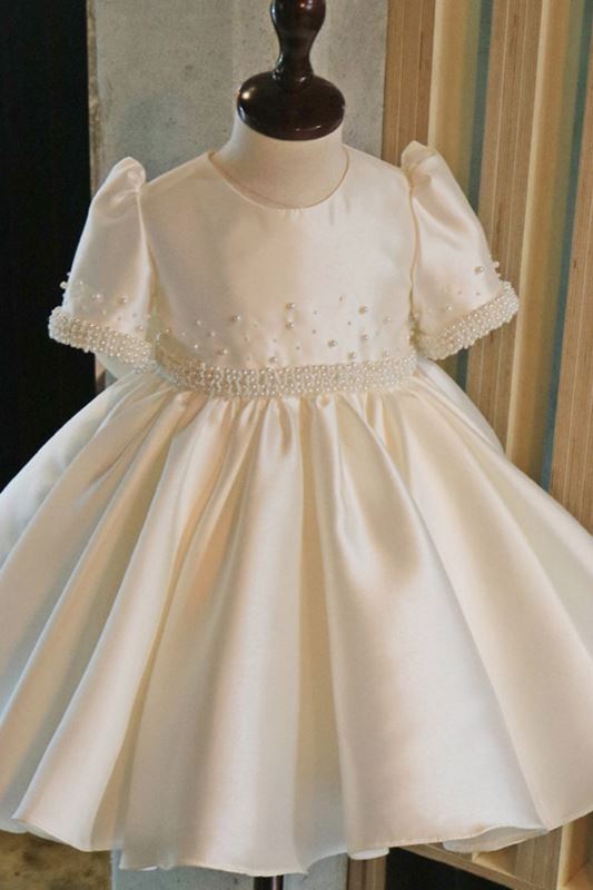 Princesse Longueur à Jambe Satiné robes de demoiselle d'honneur - fillette in Blanc