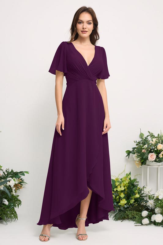 fitted lace wedding dress Purple Chiffon Beaded Straps Knee Length Homecoming Bridesmaid Dress main image 0