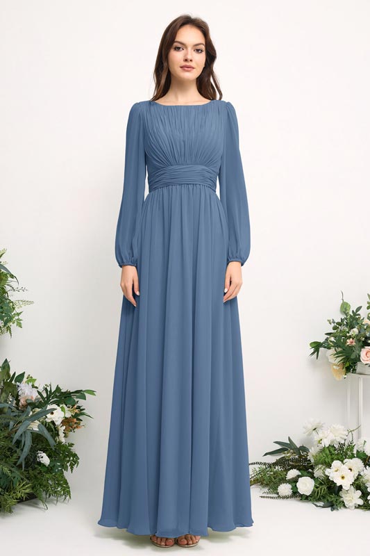 Off-Shoulder Chiffon Bridesmaid Dress with Spaghetti Straps and A-Line Skirt