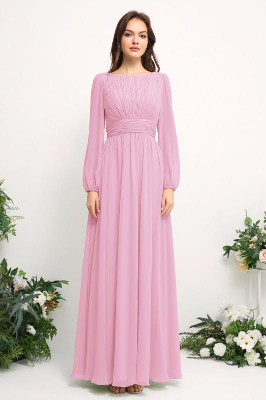 Off-Shoulder Chiffon Bridesmaid Dress with Spaghetti Straps and A-Line Skirt