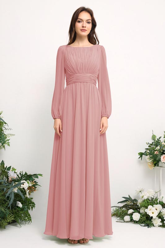 Off-Shoulder Chiffon Bridesmaid Dress with Spaghetti Straps and A-Line Skirt