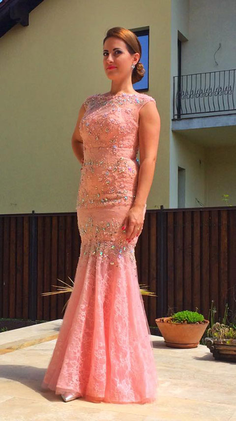 Cap Sleeves Pink Evening Gown With Beaded Details