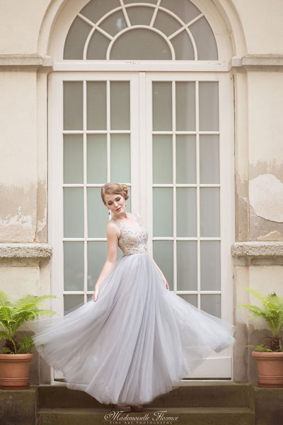Plunging Illusion Neck Beaded Bodice Prom Gown